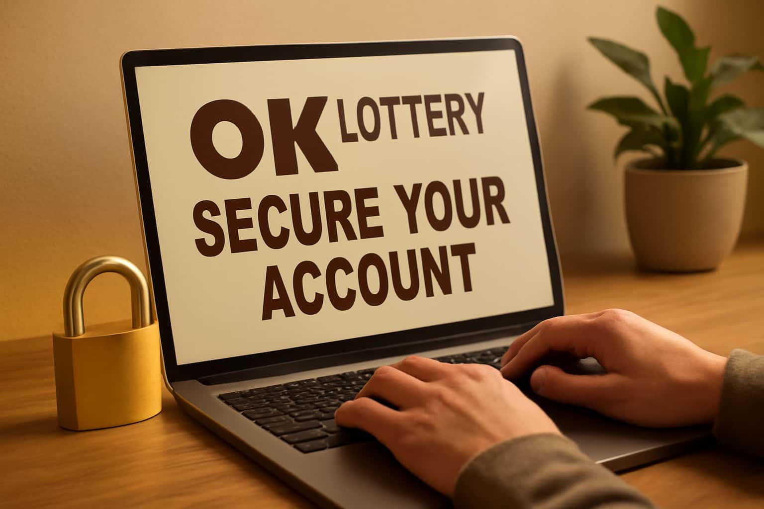 An informative scene showcasing the importance of securing your OK Lottery account with modern technology elements.