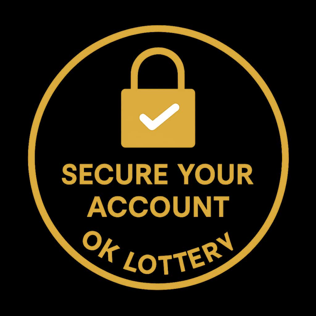 A badge symbolizing account security for OK Lottery, utilizing a high-tech design.